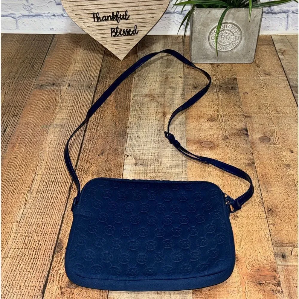 Michael Kors Mono Embossed Neoprene iPad Crossbody Purse Bag Padded blue
